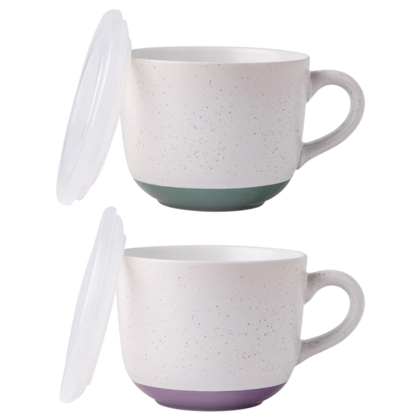 AmorArc Ceramic Soup Mugs with Lid, 32 oz Large Soup Cups with Hanlde for Coffee, Cereal, Salad, Noodles, Tea, Soup Bowls Cups, Microwave&Dishwasher Safe, Set of 2 (Purple & Green, 32oz - Set of 2)
