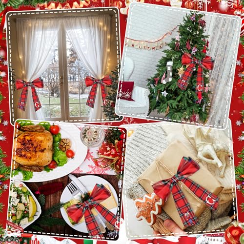 Yoirrat 2Pcs Christmas Plaid Nutcracker Monogram Satin Wreath Sash - Red C