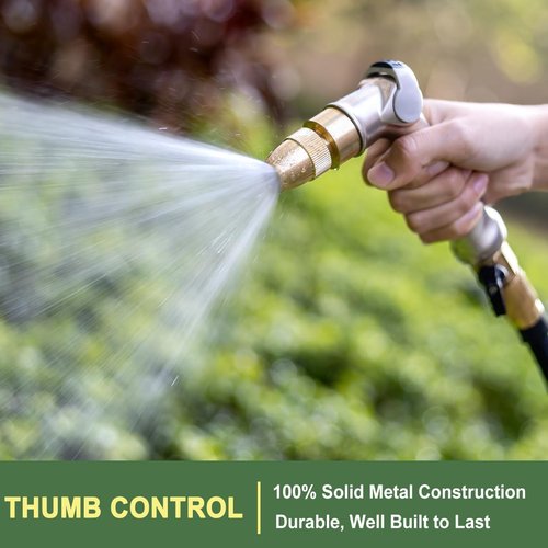 FANHAO Heavy Duty Garden Hose Nozzle - 100% Metal Thumb Control with Brass Tip | Adjustable High Pressure Sprayer