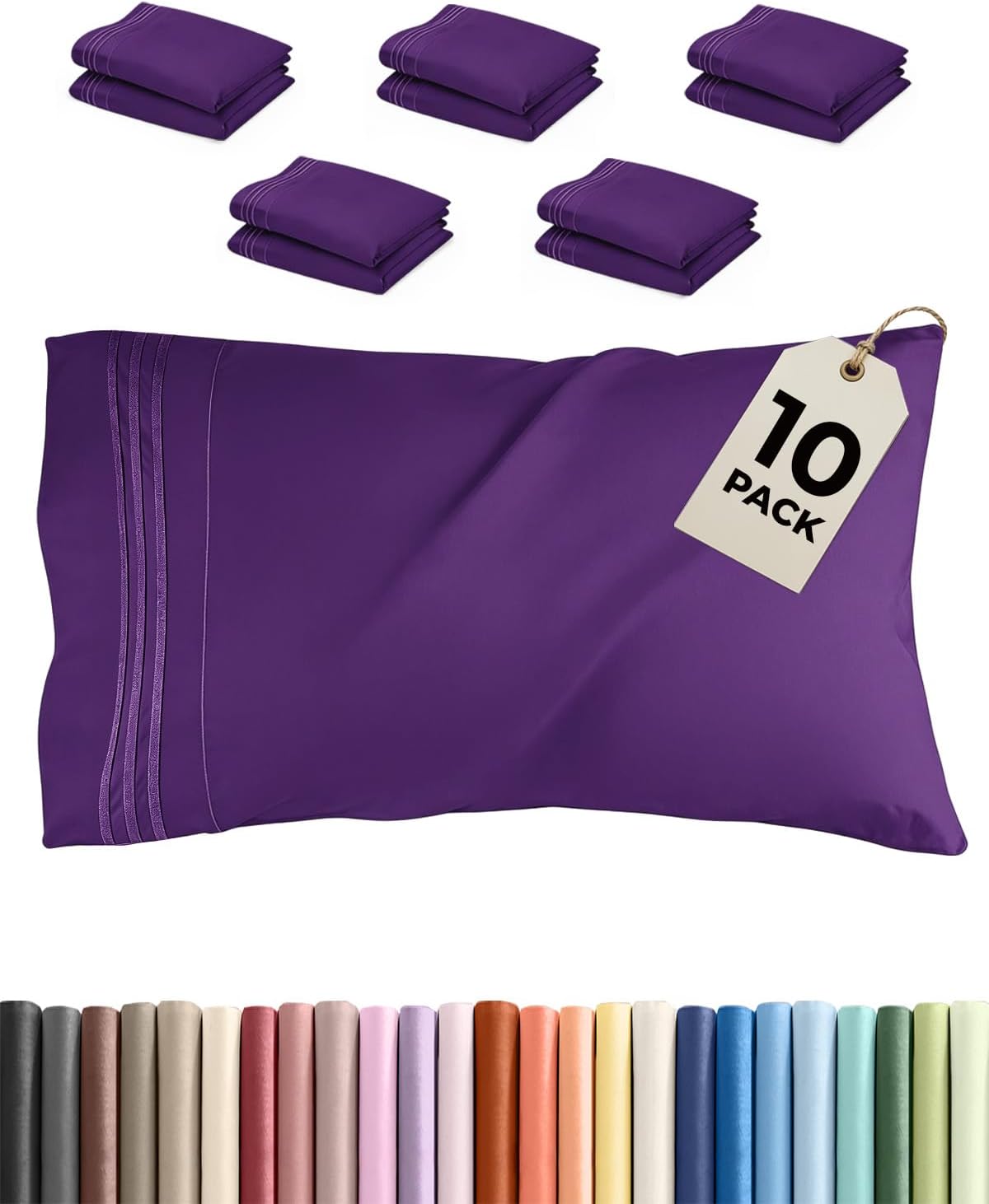 Queen Pillow Cases by Ultra Soft | Hotel Quality, Wrinkle-Free, Easy-Care - 10 Pack in Purple