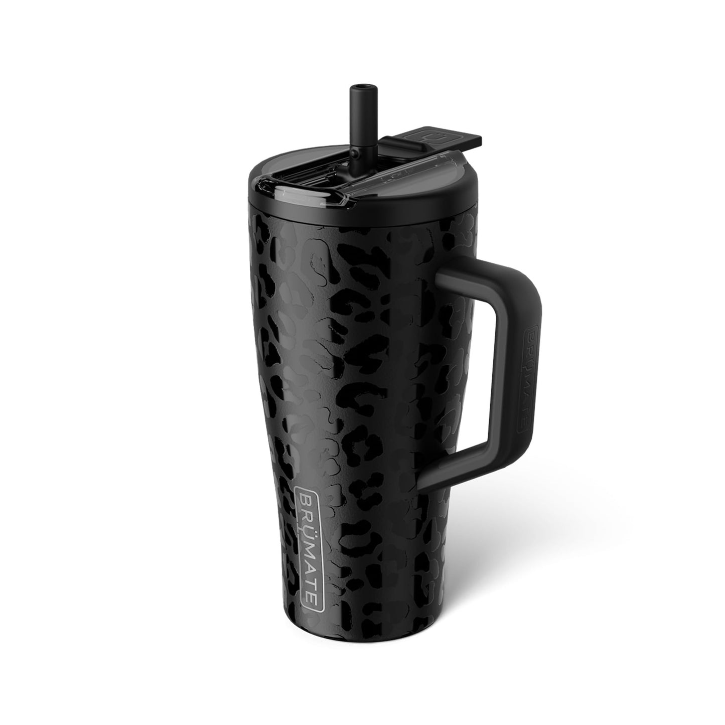 BrüMate Era Flip 30oz Tumbler with 100% Leakproof Covered Straw Lid | Hygienic Covered Straw | Insulated Stainless Steel Water Bottle with Handle | Cup Holder Friendly | BPA-Free (Onyx Leopard)