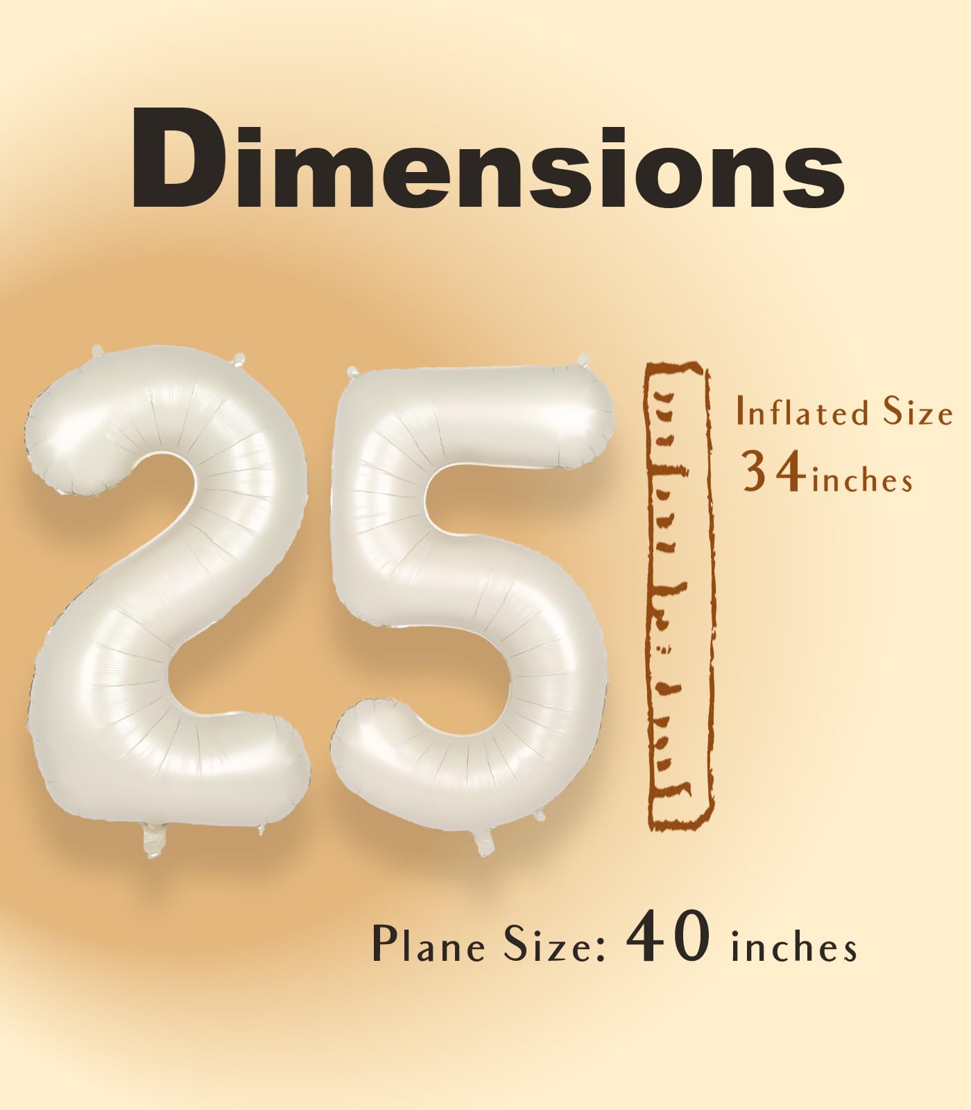 SUWEN 40 Inch Large Cream White 25 Balloon Numbers Big Foil Helium Number Balloons 0-9 Jumbo Happy 25th Mylar Birthday Party Decorations for Women or Men 52 Anniversary Party Supplies
