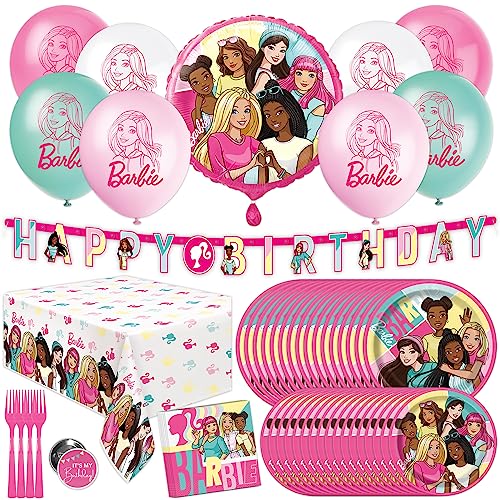 Barbie Birthday Party Decorations Set with Banner, Balloons, Tablecloth & Tableware
