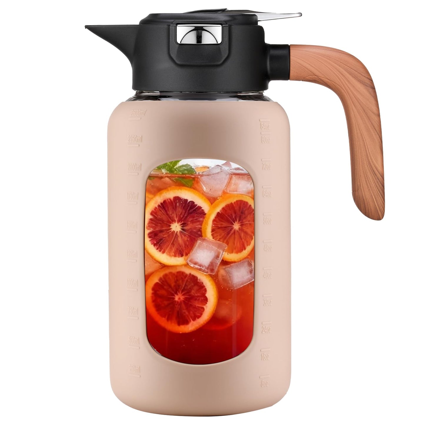 84 oz/2.5 Liter Glass Pitcher with Lid and Handle, Glass Carafe/Jug for Hot/Cold Water, Large Iced Tea Pitcher for Coffee, Juice and Homemade Beverage