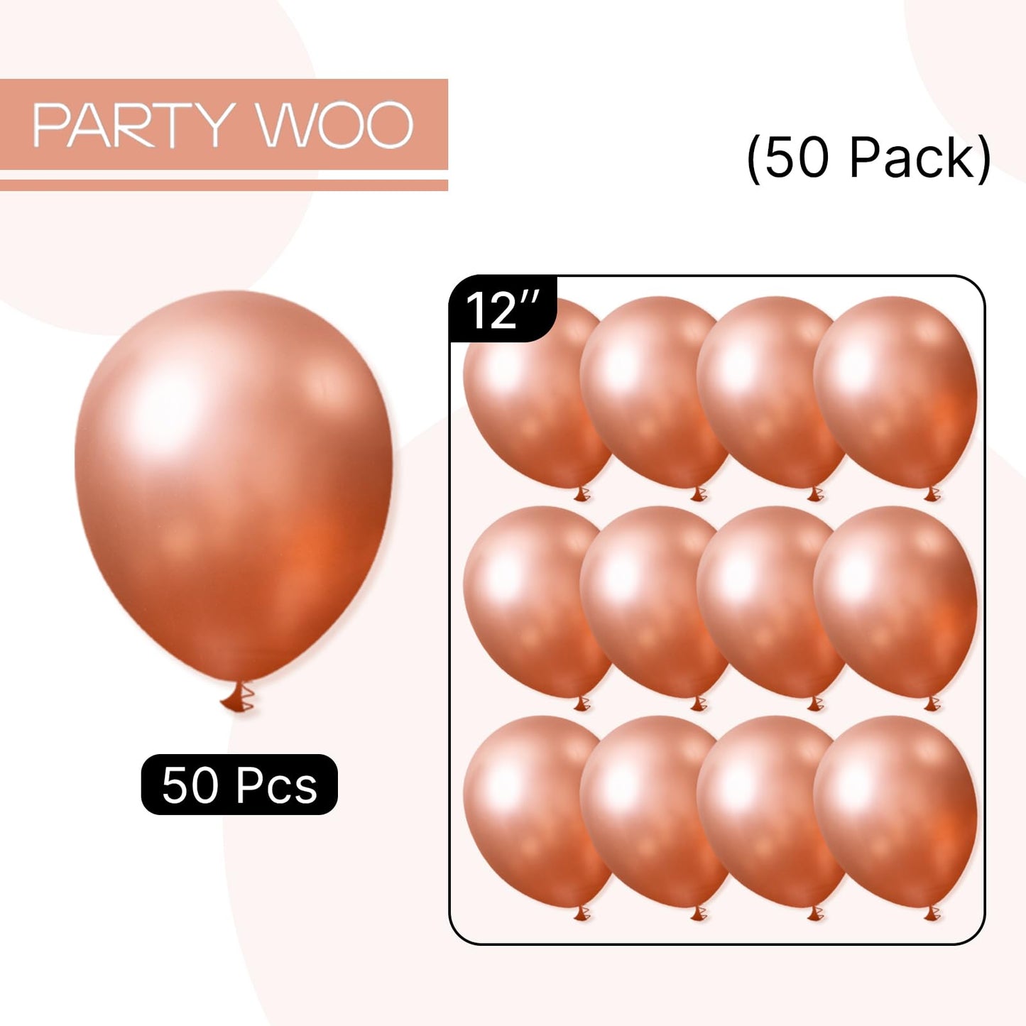 PartyWoo Rose Gold Balloons 50pcs 12 Inch Metallic Chrome Rose Gold Balloons for Wedding Anniversary Sweet 16 Baby Shower Bridal Shower Bridgerton Floral Birthday Party Decorations Rose Gold-G107