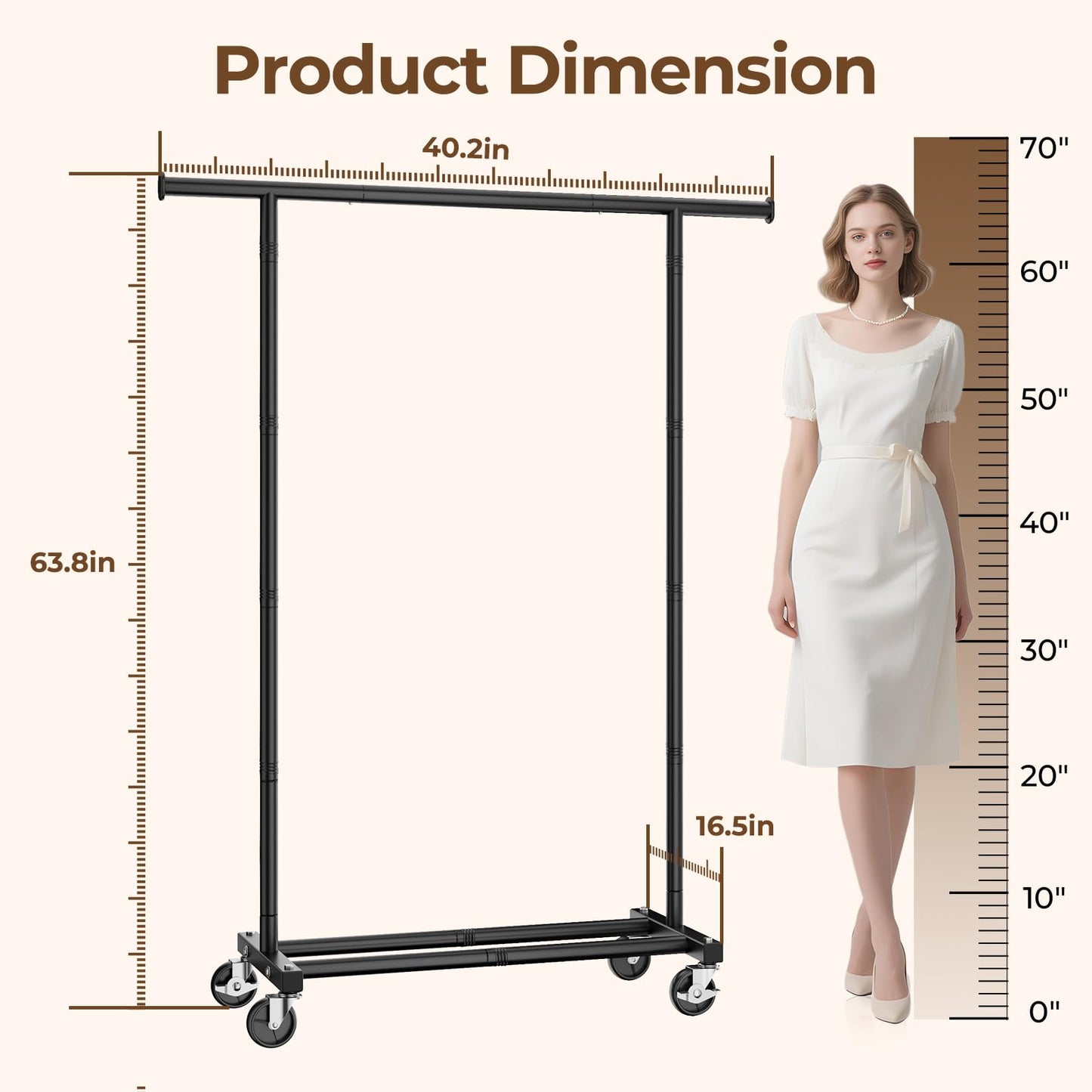 HYSEYY Clothes Rack, Clothing Rack for Hanging Clothes, Rolling Garment Rack Sturdy Coat Rack Portable Wardrobe Rack Metal Closet Rack for Bedroom Laundry Living Room, Black