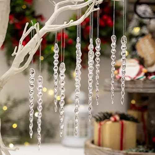 30pcs Icicle Ornaments Clear Plastic Icicle Christmas Ornaments Acrylic Clear icicles for Christmas Tree Decoration (30pcs Icicles Ornament)