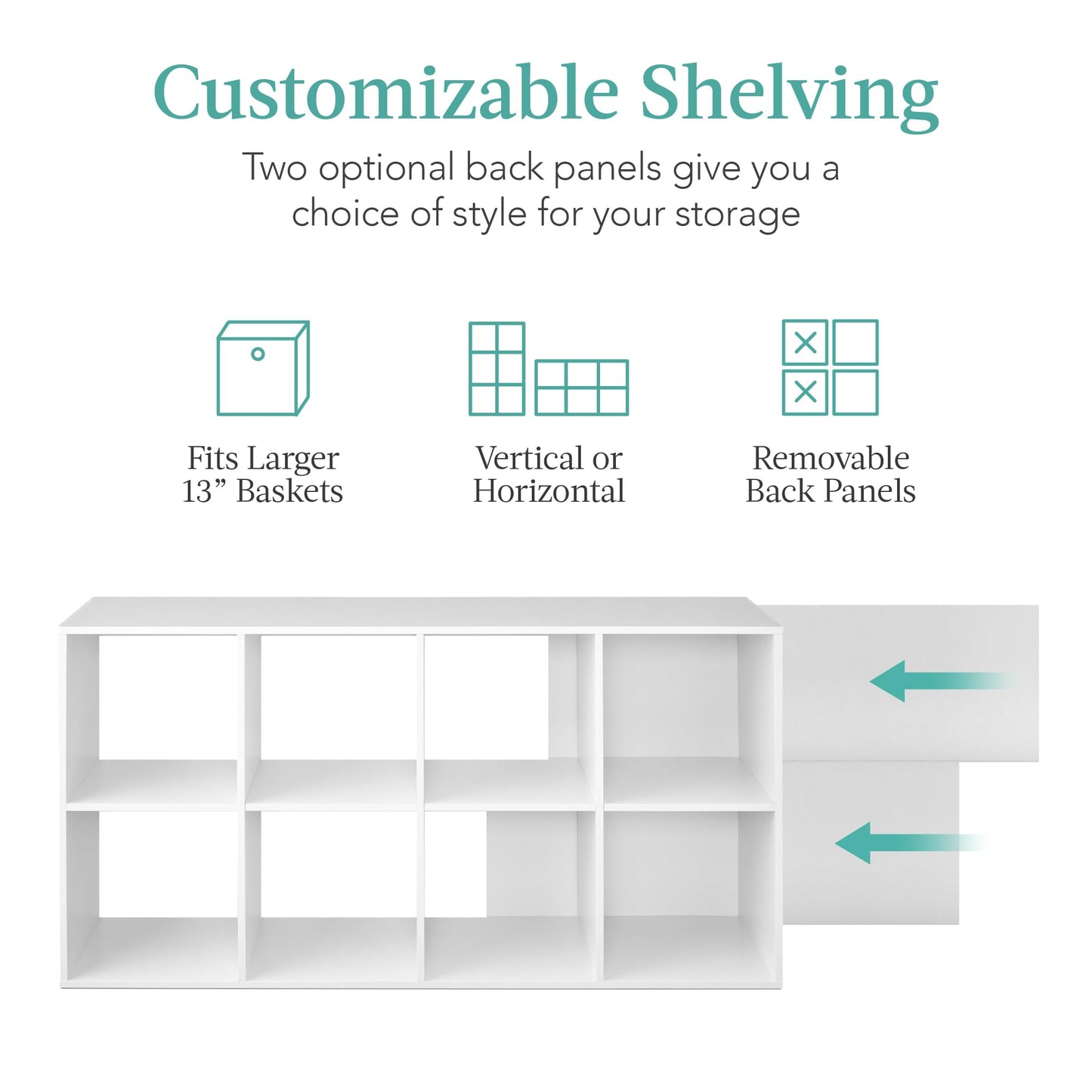 Best Choice Products 8-Cube Storage Organizer, 13.5in Shelf Opening, Bookcase, Display Shelf, Customizable w/ 2 Removable Back Panels – White