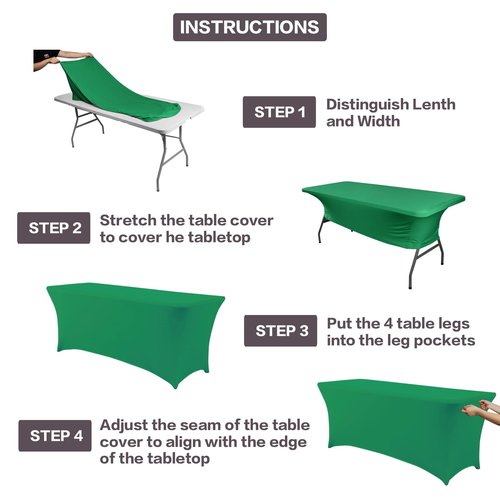 IVAPUPU 2 Pack 6FT Table Cloth for Rectangular Fitted Events Stretch Emerald Green Table Covers Washable Spandex Tablecloth Protector for Party, Wedding, Cocktail, Banquet, Festival