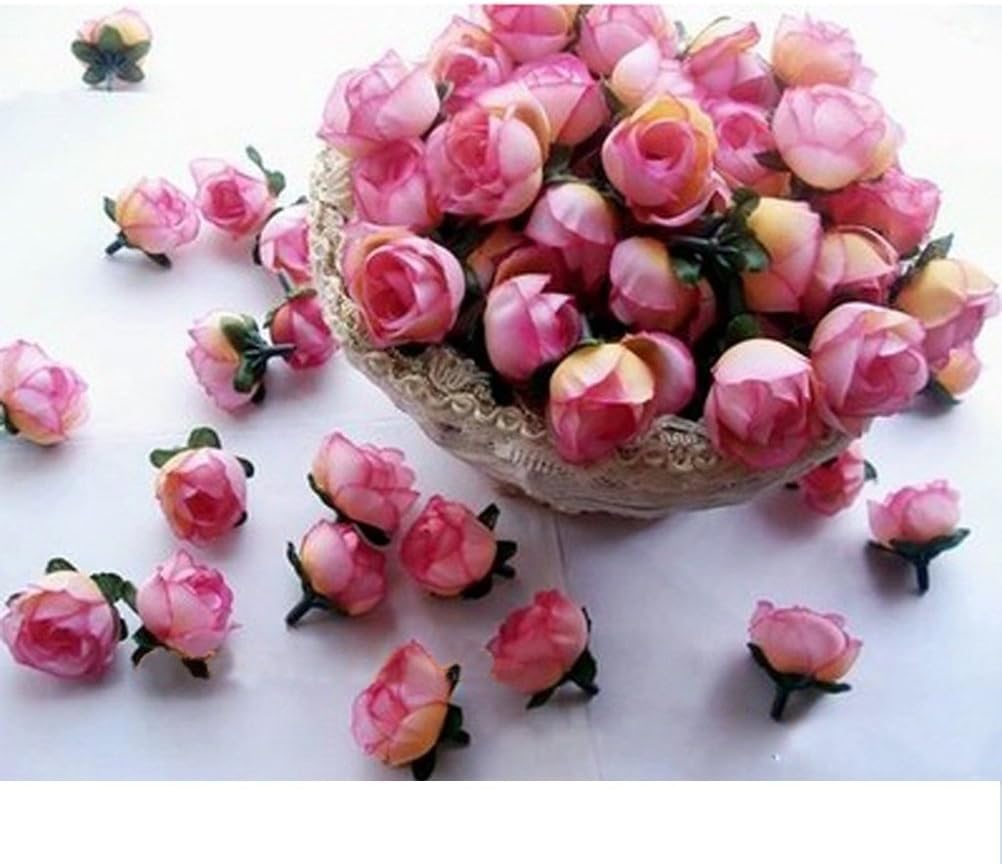 50pcs Pink Artificial Rose Flower Heads for Wedding Decorations - Tinksky