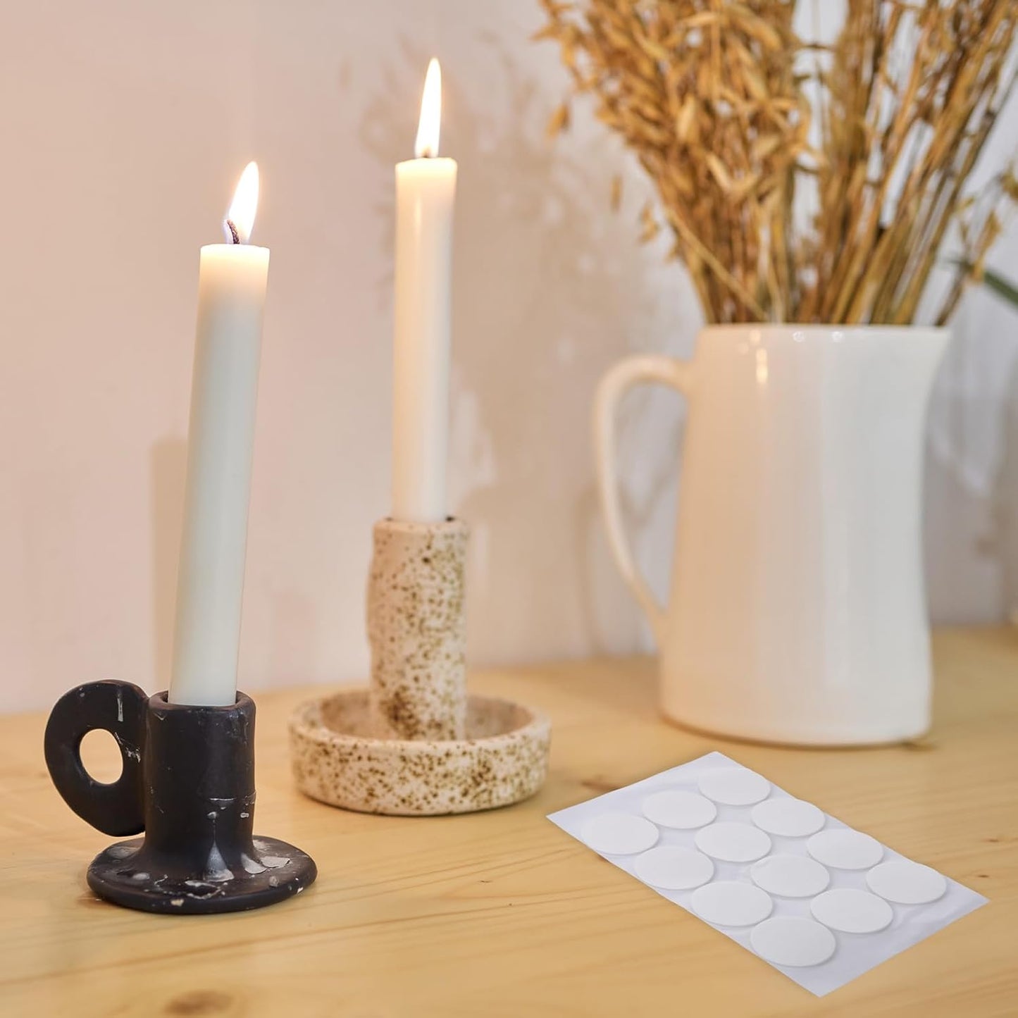 Skiennix Candle Adhesive | 72Pcs Stay Put Sticky Dots for Taper Candles Holders - White
