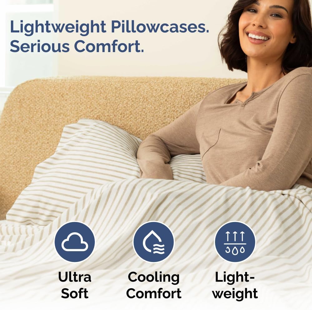Skiennix King Pillow Cases Set of 4 - Ultra Soft Hotel Quality Covers - Wrinkle Free & Fade Resistant - Beige Stripes