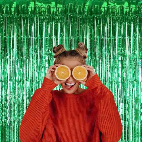 Green Curtains for Party, 3 Pack 3.2ft x 8.2ft Green Streamers, Birthday & Football Party Decorations, Jungle Theme, Photo Booth Props