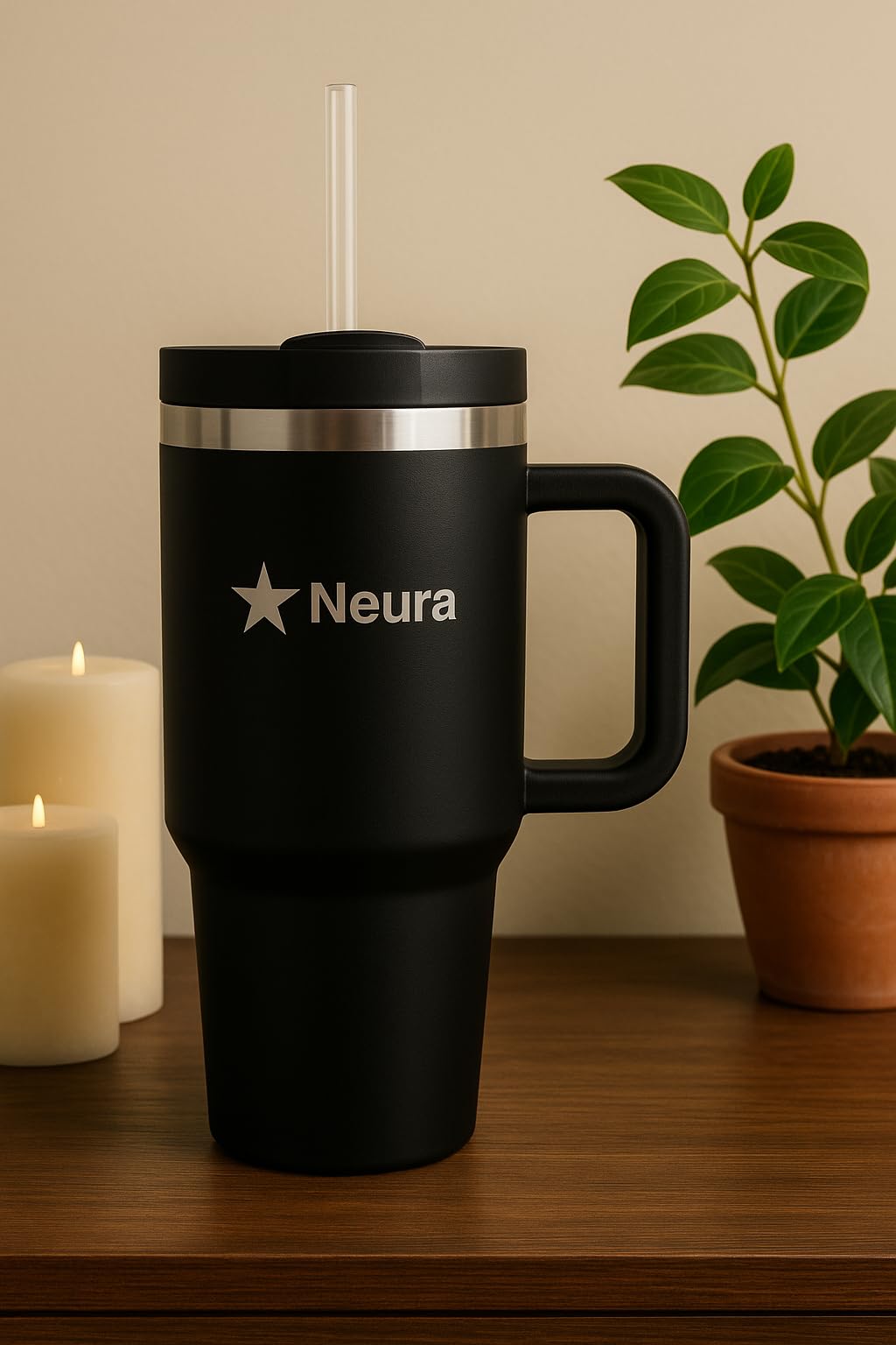 Neura Goods 40oz Stainless Steel Tumbler with Handle and Straw – Black