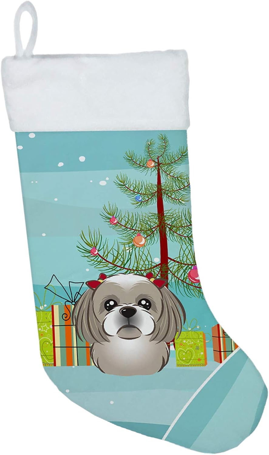 Shih Tzu Christmas Stocking - Chocolate Brown Dog Holiday Decor for Fireplace