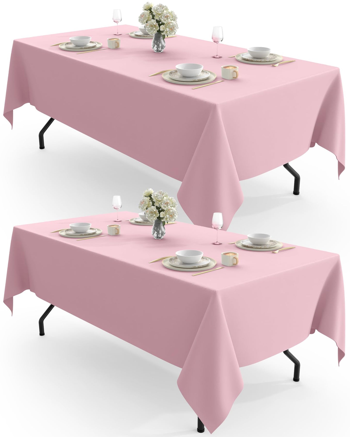 Pureegg Rectangle Table Cloth 60" x 102" – Durable Polyester Tablecloth Offers Reusable & Washable Protection, Ideal for Outdoor Party, Picnic, Wedding, Banquet and Birthday, 2 Pack, Pink