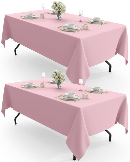 Pureegg Rectangle Table Cloth 60" x 102" – Durable Polyester Tablecloth Offers Reusable & Washable Protection, Ideal for Outdoor Party, Picnic, Wedding, Banquet and Birthday, 2 Pack, Pink