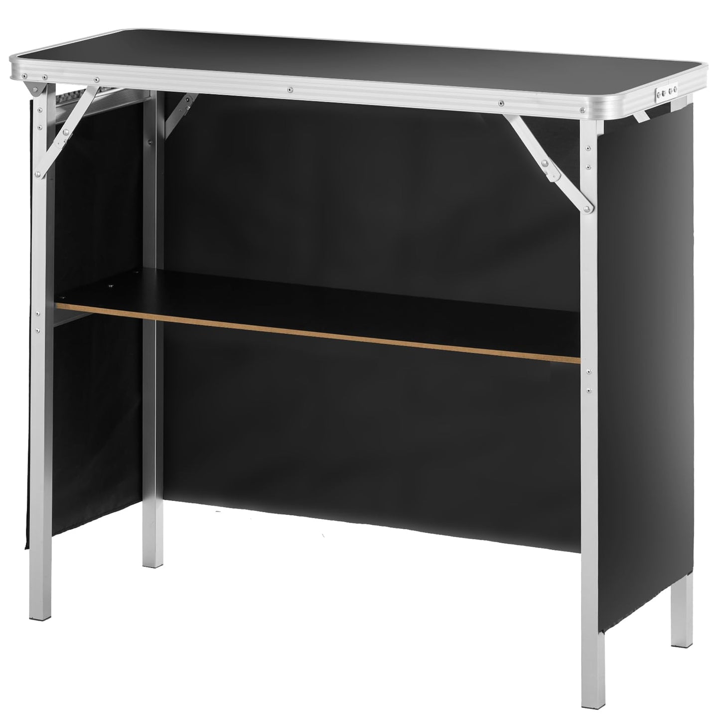 VEVOR Folding Portable Bar Table, Tradeshow Podium Table for Indoor, Outdoor, Party, Picnic, Exhibition, Includes Carrying Case, Storage Shelf and Black Skirt, 38.39" x 15.16" x 34.25"