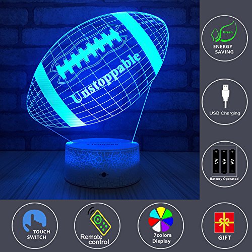 FlyonSea Football lamp, Rugby Ball Bedside Lamp 7 Colors Change + Remote Control with Timer Kids Night Light Optical Illusion Lamps for Kids Lamp As a Gift Ideas for Boys