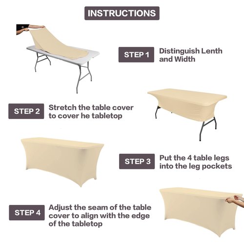 IVAPUPU 6FT Table Cloth for Rectangular Fitted Events Stretch Champagne Table Covers Washable Cover Spandex Tablecloth Protector for Party, Wedding, Cocktail, Banquet, Festival