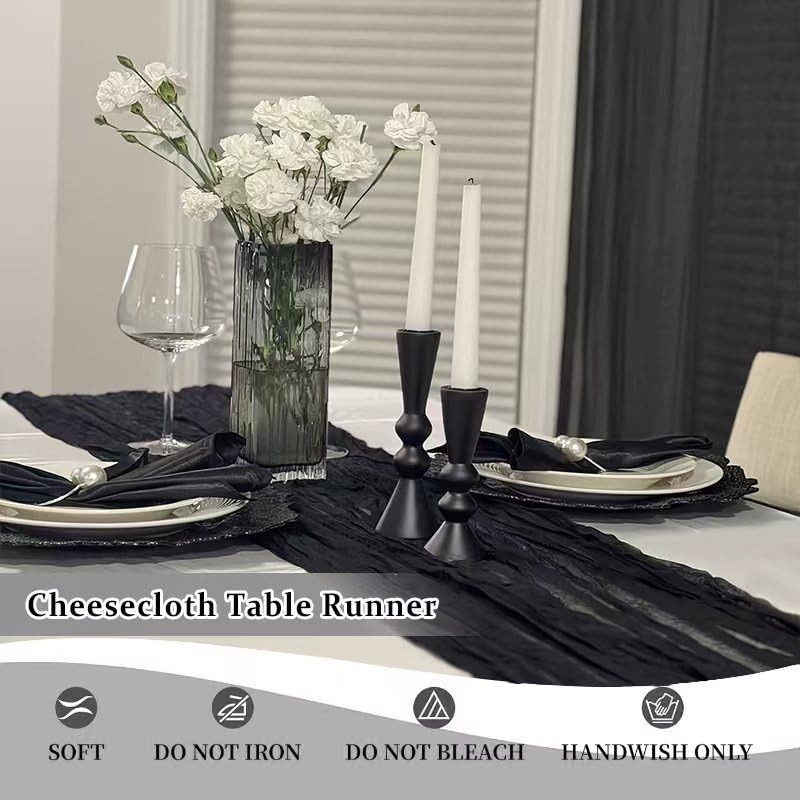 Essyle Black Cheesecloth Table Runner 10ft for Wedding & Holiday Decor