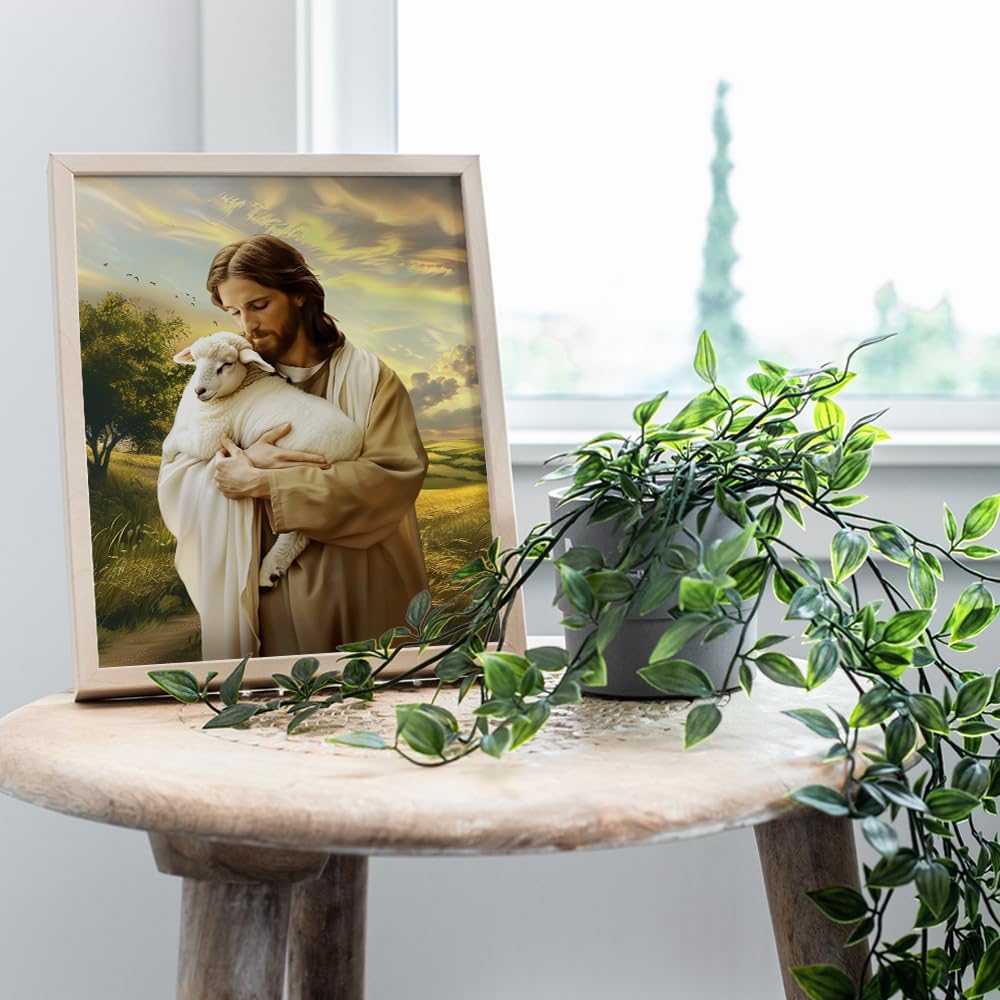 Skiennix Religious Wall Decor - Lamb of God Jesus Artwork for Farmhouse Home | Catholic Wall Art