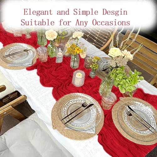 8 Pack Red Cheesecloth Table Runner 20 x 120 in - Gauze Runner 10 ft for Wedding Party