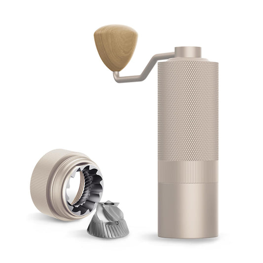 MAVO Manual Coffee Grinder, Wizard Hand Coffee Grinder, Capacity 25g with CNC Stainless Steel Pentagon Conical Burr, Adjustable Setting, Burr Coffee Bean Grinder for French Press, Pour Over, Silver