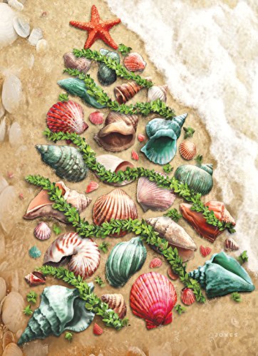 Lux Press Boxed Christmas Cards with Glitter Embellishment & Coordinating Envelopes – Shell Tree Design, 14 Cards