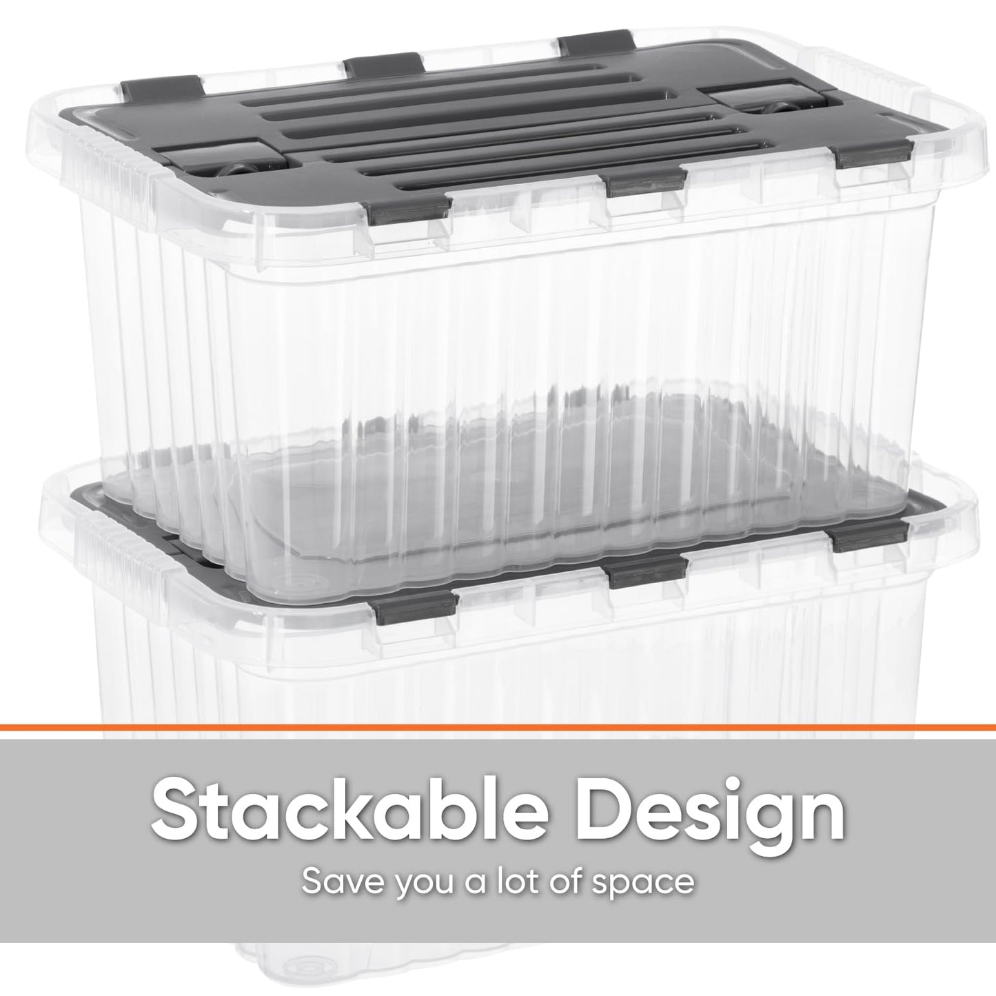 Superio Clear Storage Boxes with Hinged Lids, 10.5 Quart, Plastic Container Bins for Organizing, Stackable Crates, BPA Free, Organizers