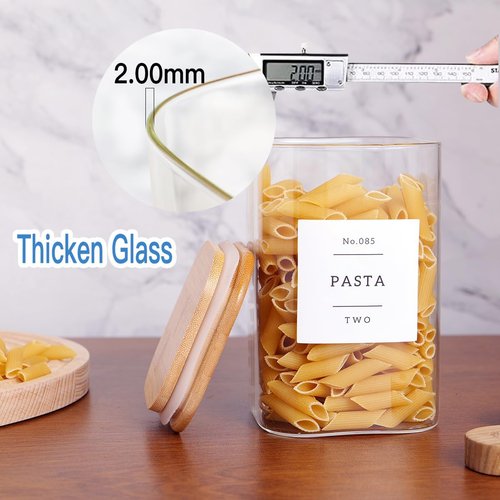 CZZGSM 35oz Glass Kitchen Storage Jars - Airtight Bamboo Lids & 132 Pantry Labels | Ideal for Coffee, Cookies, Tea, Spices
