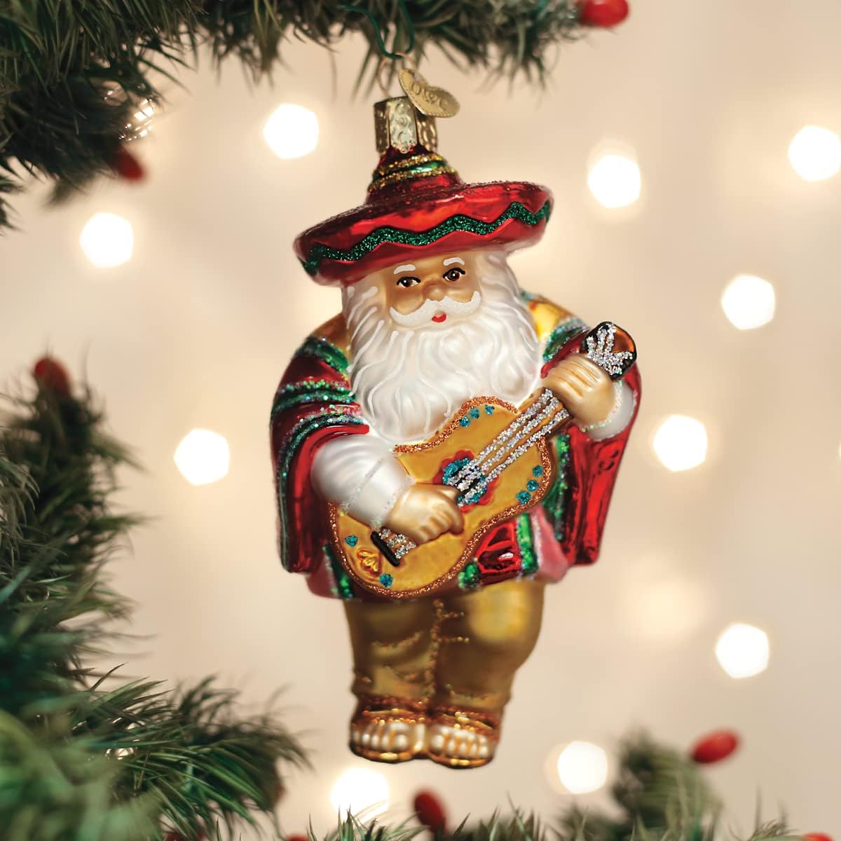 Mid-Century Santa Head Glass Blown Ornament - 3.25” for Christmas Tree Decor