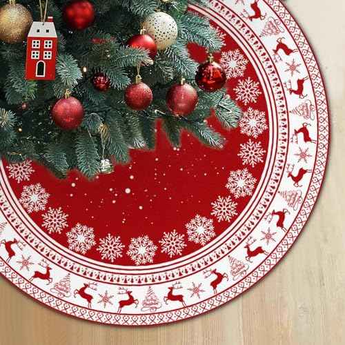 Christmas Tree Skirt Large Xmas Tree Skirts with Snowflake and Reindeer Pattern Decorations for Winter Christmas Holiday Party Decor Indoor 36 Inches
