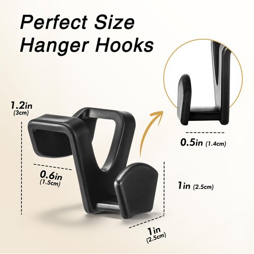 HOUSE DAY Space Saving Hanger Hooks 60 Pack, Black Clothes Hanger Connector Hooks, Heavy Duty Hanger Hooks Space Saver, Premium College Dorm Room Essentials, Good Closet Organizers and Storage