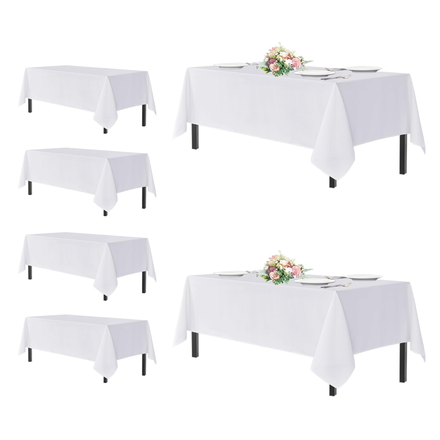 sancua White Tablecloths for 8 Foot Rectangle Tables, 6 Pack - Washable Polyester Fabric Table Cover for Wedding Wedding, Birthday Party, Banquet Reception, 60x120 Inch