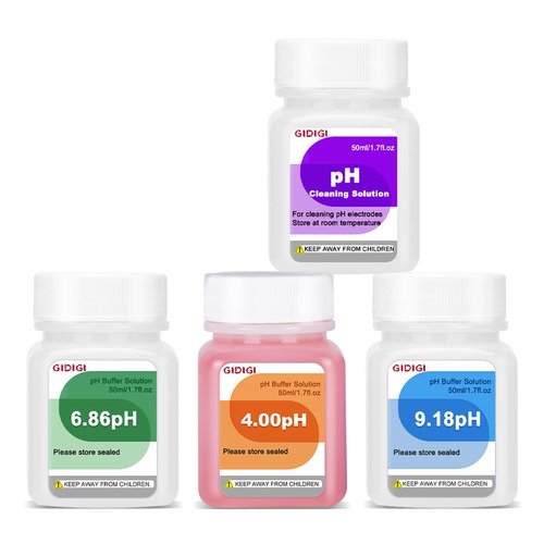 GIDIGI pH Buffer Calibration Solution 4.00/6.86/9.18 pH Calibration Kit with Cleaning Solution Small Portable Packaging Pre-Mixed Standard Liquid for pH Meters Hydroponic Tester Laboratory