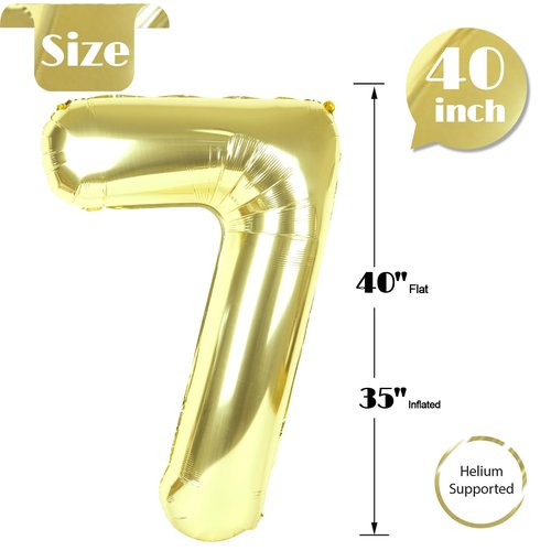 Champagne Gold 7 Balloon, Number Balloons 40 Inch, Light Gold 7th Birthday Decorations for Girls Kids, Party Decoration for Women, Number 7 Balloon