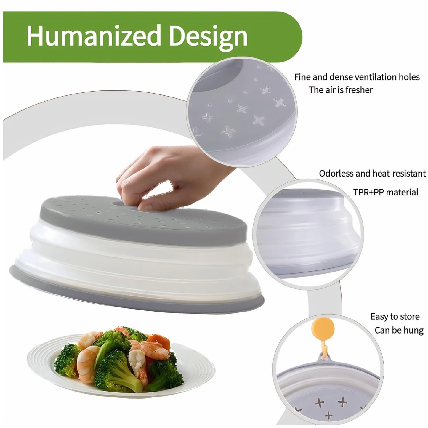 Microwave Splatter Cover for Food, Vented Silicone & Collapsible Splatter Guard Lid,Handle Microwave Plate Covers for Heating Food Bpa-Free Kitchen for Meal Prep, Dishwasher Safe（Grey）