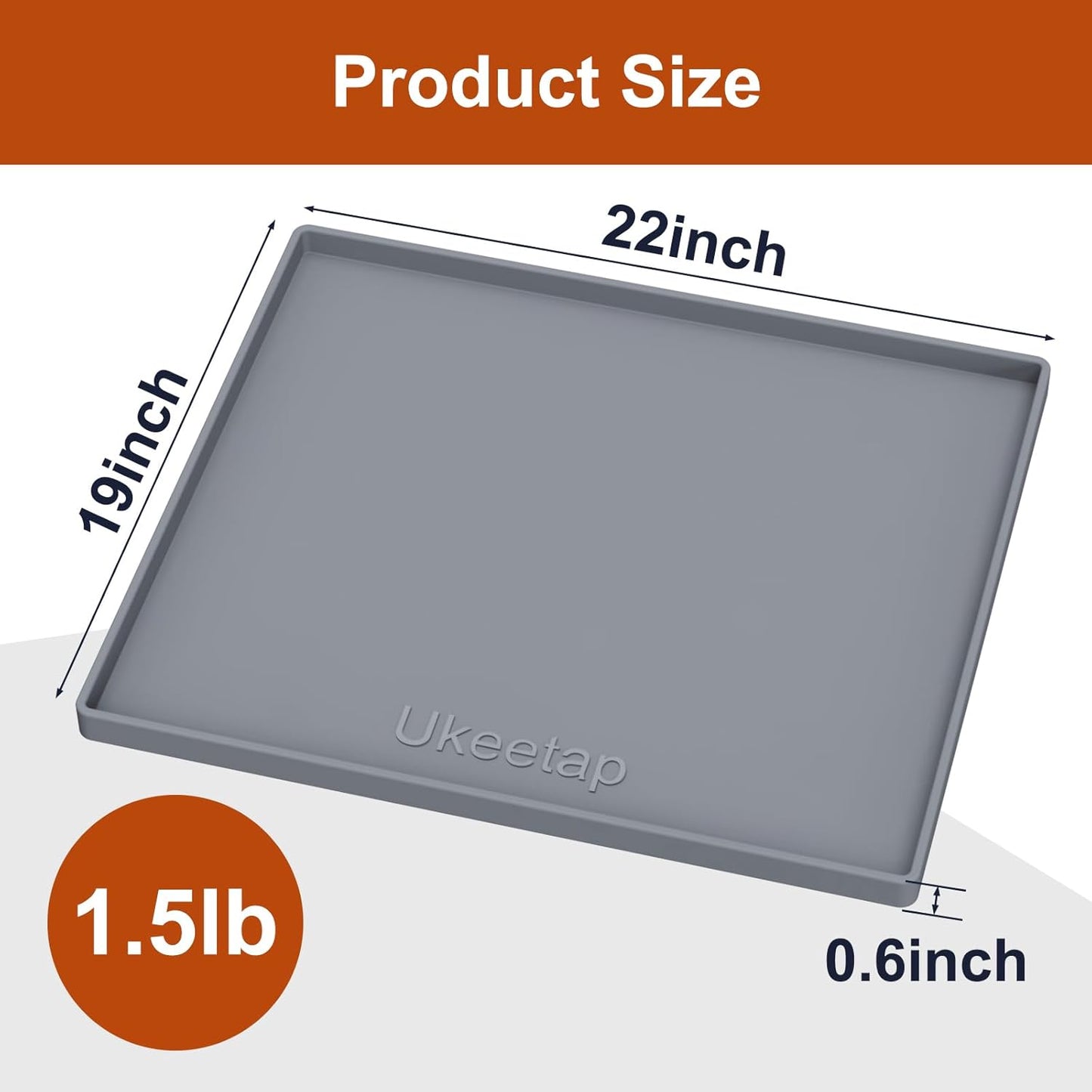 Ukeetap Extra Thick Silicone Mat - Waterproof Under Sink Mat for Kitchen & Bathroom | 22" x 19", Gray