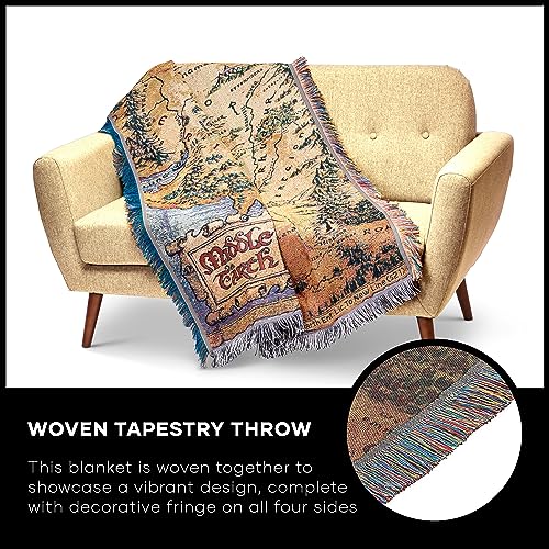 Middle Earth Woven Tapestry Throw Blanket - Lord of the Rings The Hobbit, 48 x 60 Inch - Fandom Gift Variation of Middle Earth / 48" x 60"