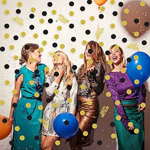 Happy Birthday Party Confetti for Table Glitter Black and Gold Birthday Table Confetti,Sprinkling Scatter Circle Dots Birthday Confetti Paper for Birthday Party Table Confetti Decorations (100 PCS)