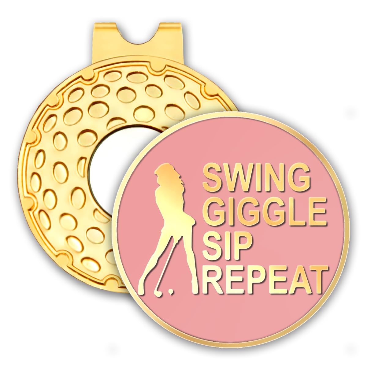 rofiowa Swing Giggle Sip Repeat Pink Gold Golf Ball Marker with Hat Clip, Funny Golf Accessories for Women, Christmas Mother's Day Birthday Gifts for Golf Fan Golfer, Novelty Golf Gifts for Her