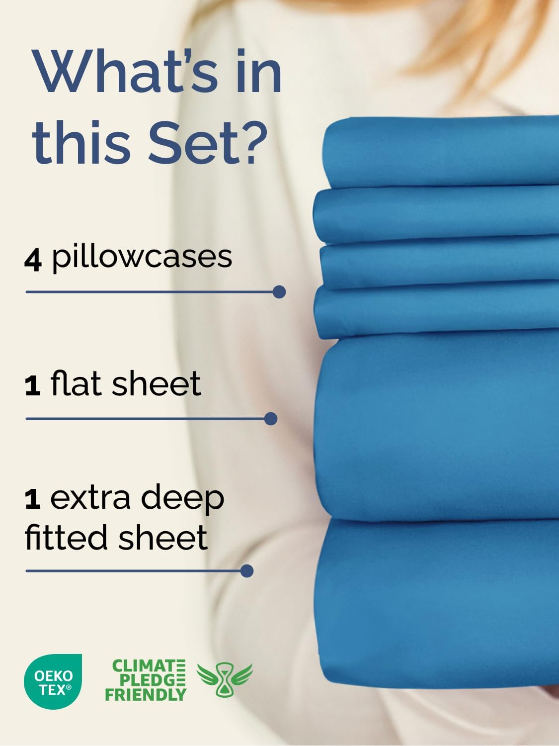 Skiennix Extra Deep Cal King Sheet Set | 6-Piece Breathable Cooling Bedding - Soft, Wrinkle-Free Denim Blue