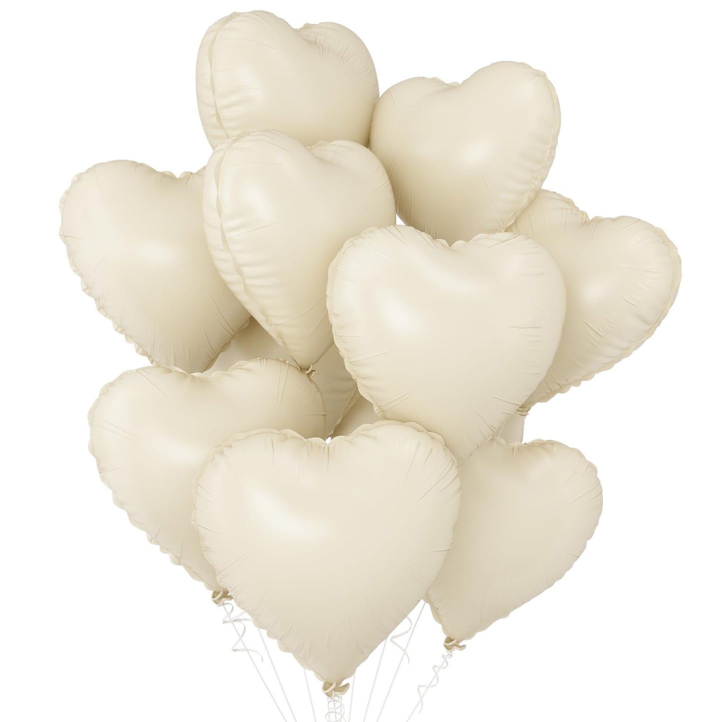 White Heart Balloons,10Pcs Cream White Foil Heart Shaped Balloons,18Inch Beige Helium Polyester Film Balloon for Valentines Engagement Birthday Baby Shower Wedding Party Decorations