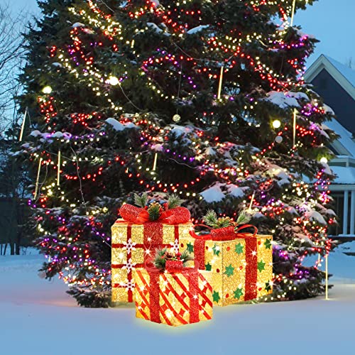 JustPRO Style 7 Ultra Large 15x13x10.5 Inches Lighted Gift Boxes Set of 3 91 LED Warm White