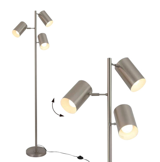 Tree Floor Lamp with 3 Light Bulbs,Nickel Standing Tall Pole Lamp with 3 Adjustable Rotating Lights,Farmhouse Floor Lamp for Living Room Bedroom Office,Vintage Standing Lamp 9W E26 LED Bulbs Included.