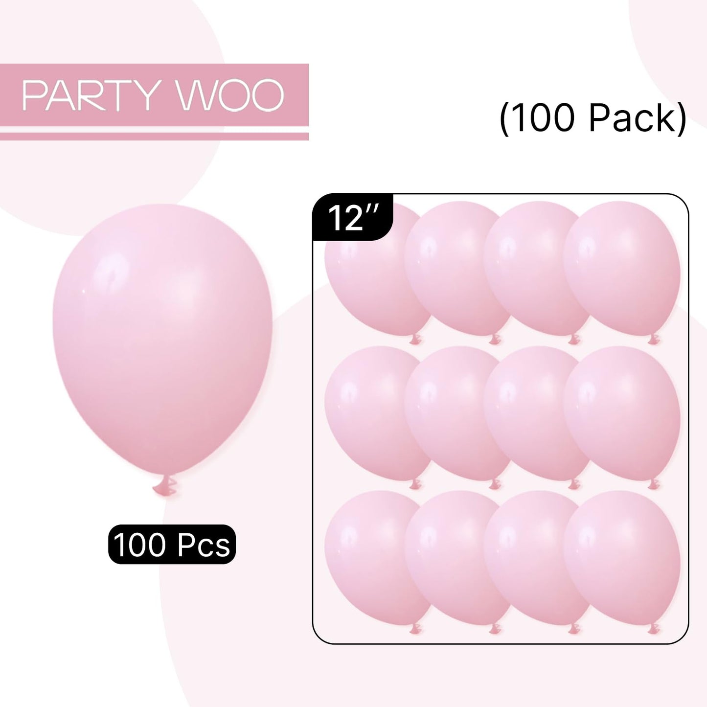 PartyWoo Light Pink Balloons 100pcs 12 Inch Pastel Pale Baby Pink Balloons for Baby Shower Gender Reveal Wedding Princess Butterfly Bachelorette Bridal Shower Birthday Party Decorations Pink-Y48