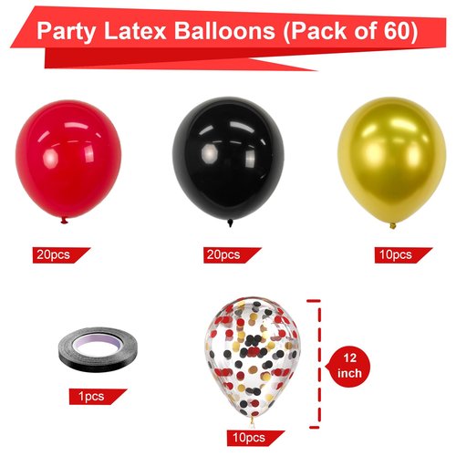 Bezente Red Black and Gold Latex Balloons,60pcs 12 inch Red Black Gold Metallic Chrome Confetti Balloons for Birthday New Year Casino Theme Party Decoration Christmas Wedding Graduation