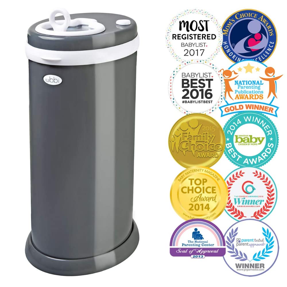 Ubbi Steel Diaper Pail - Odor Locking Design | No Special Bag Required | Award-Winning Slate Color