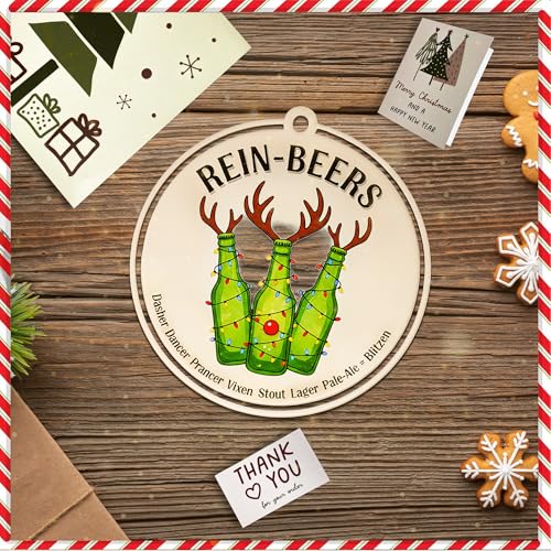 LINHARA Rein-Beers Beer Ornament Acrylic Suncatcher for Christmas Tree Funny Holiday Decor